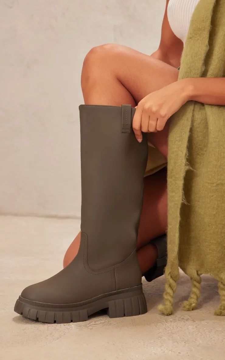 Bottes pointure large en PU kaki